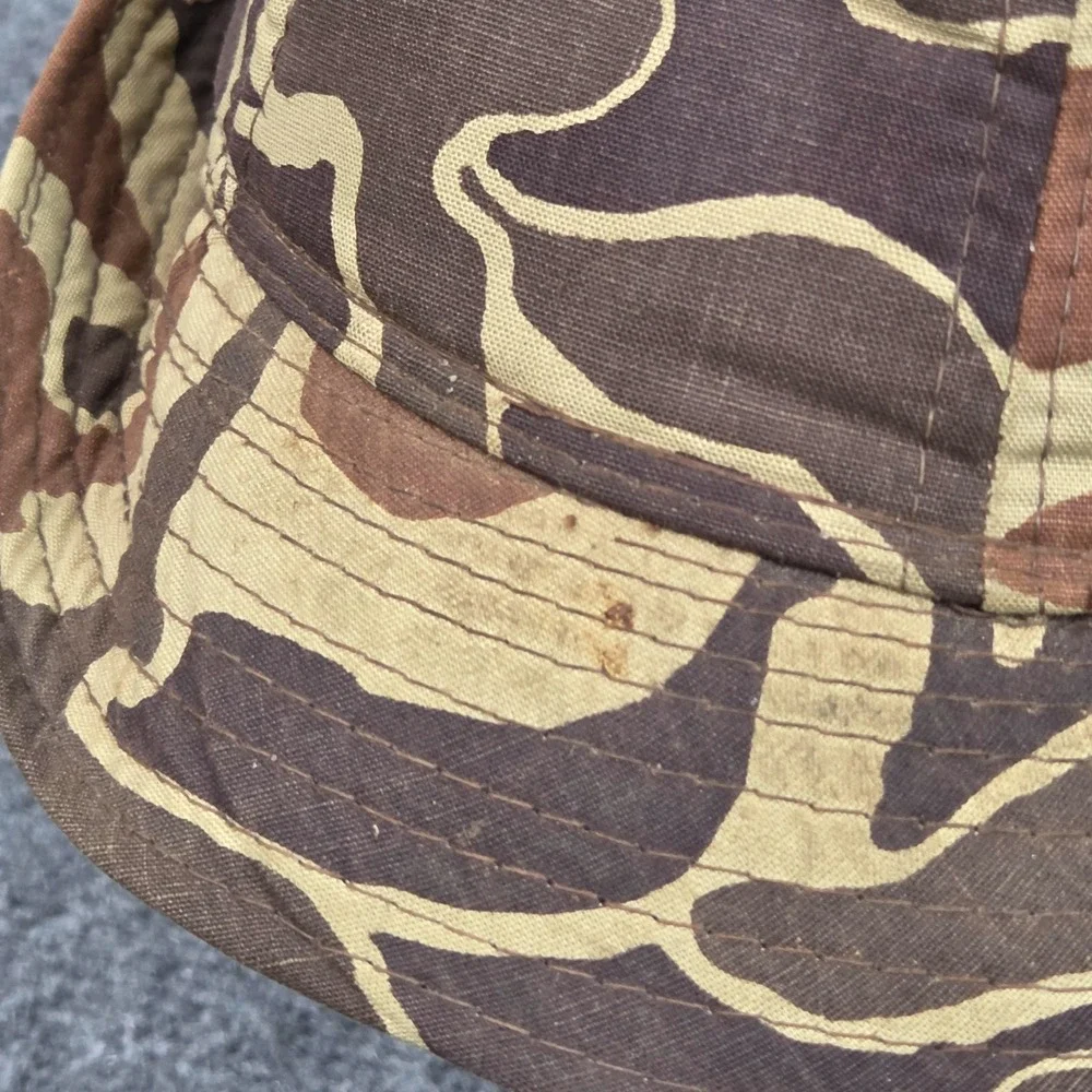 Vintage Duck Hunter Camo Bucket‎ Hat Mens L Brown Frog Skin Fishing Hunting 80s